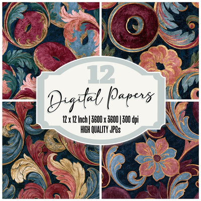 Baroque Bagels Rose Wine Seamless Digital Paper Pack (DDD014126)