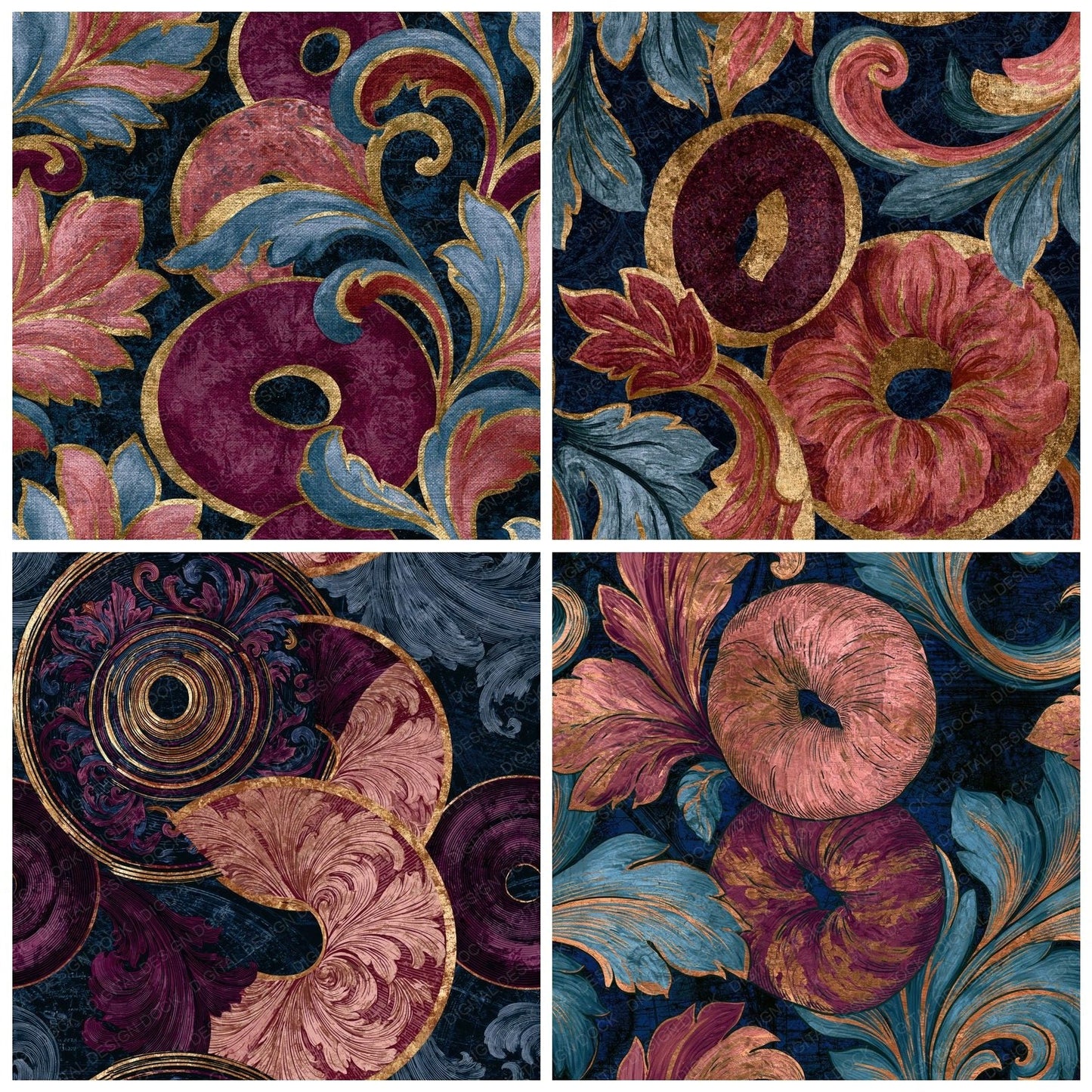 Baroque Bagels Rose Wine Seamless Digital Paper Pack (DDD014126)