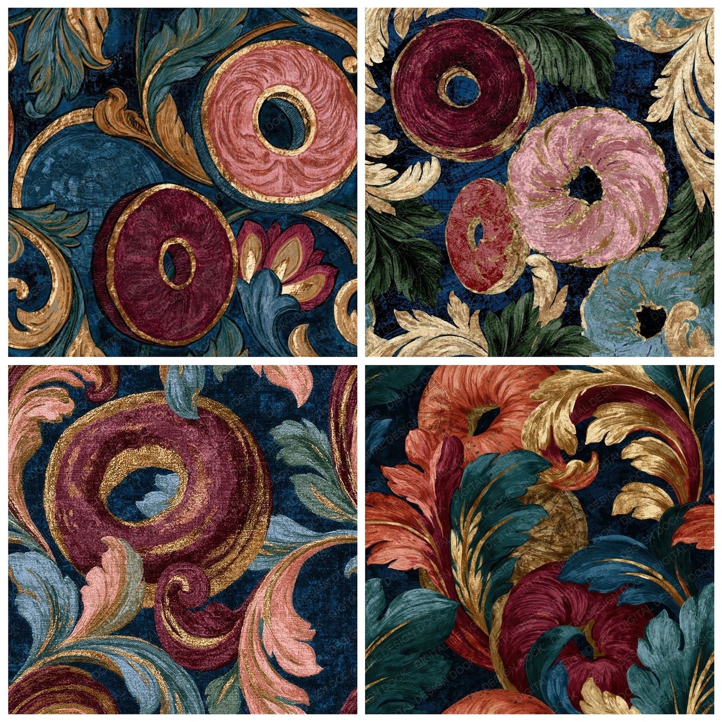 Baroque Bagels Rose Wine Seamless Digital Paper Pack (DDD014126)