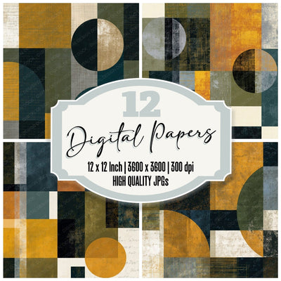Bauhaus Olive Ochre Abstract Digital Paper Pack (DDD014127)