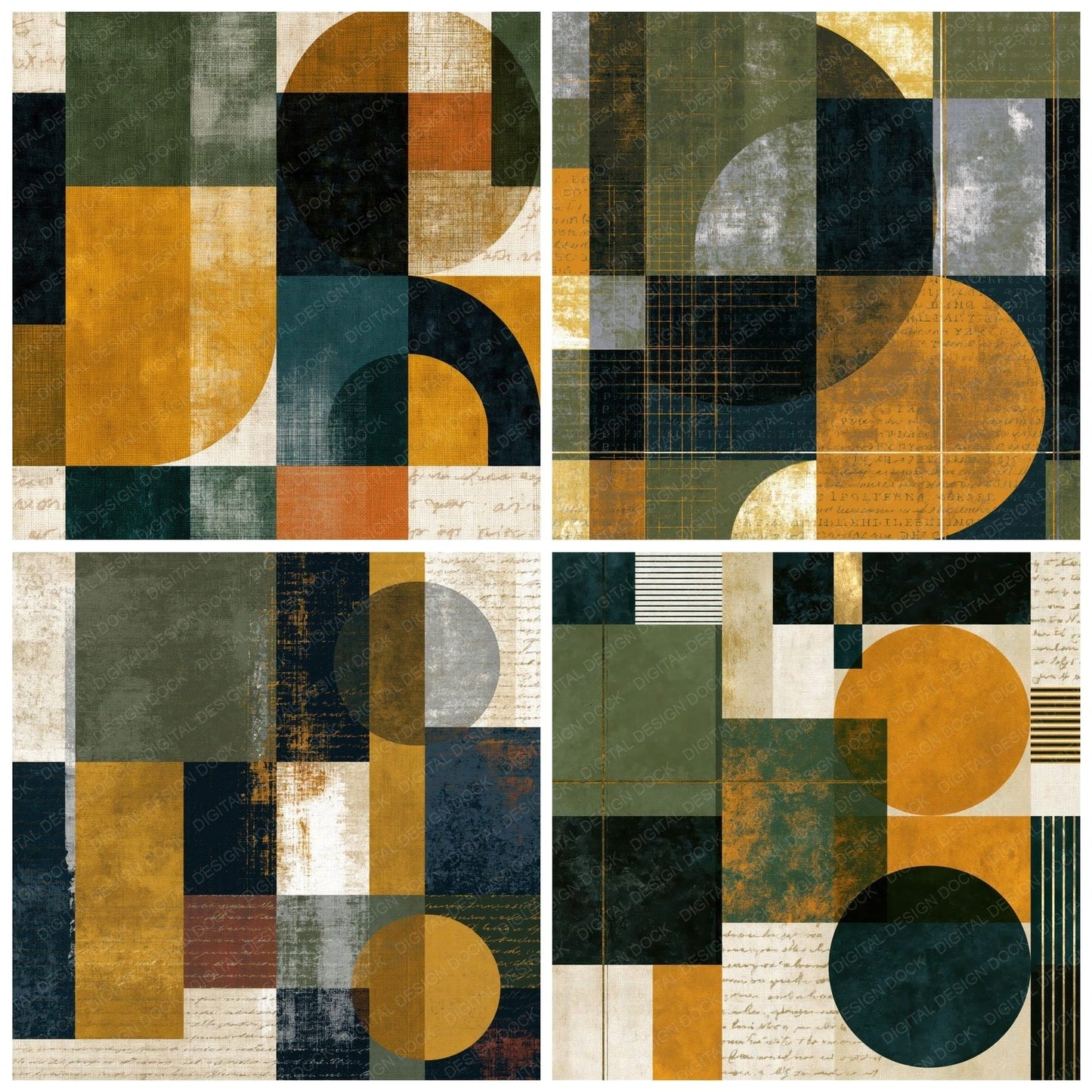 Bauhaus Olive Ochre Abstract Digital Paper Pack (DDD014127)