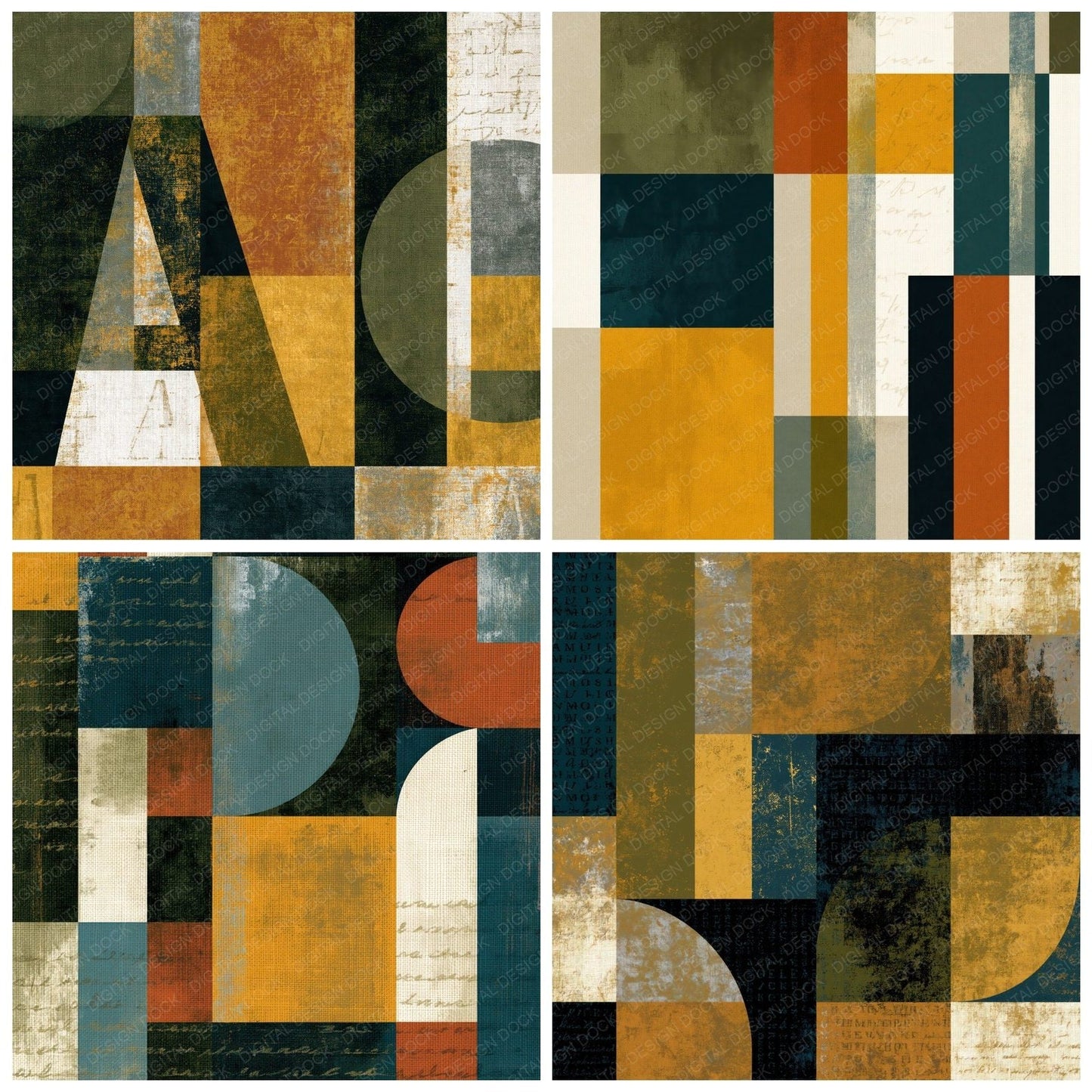 Bauhaus Olive Ochre Abstract Digital Paper Pack (DDD014127)