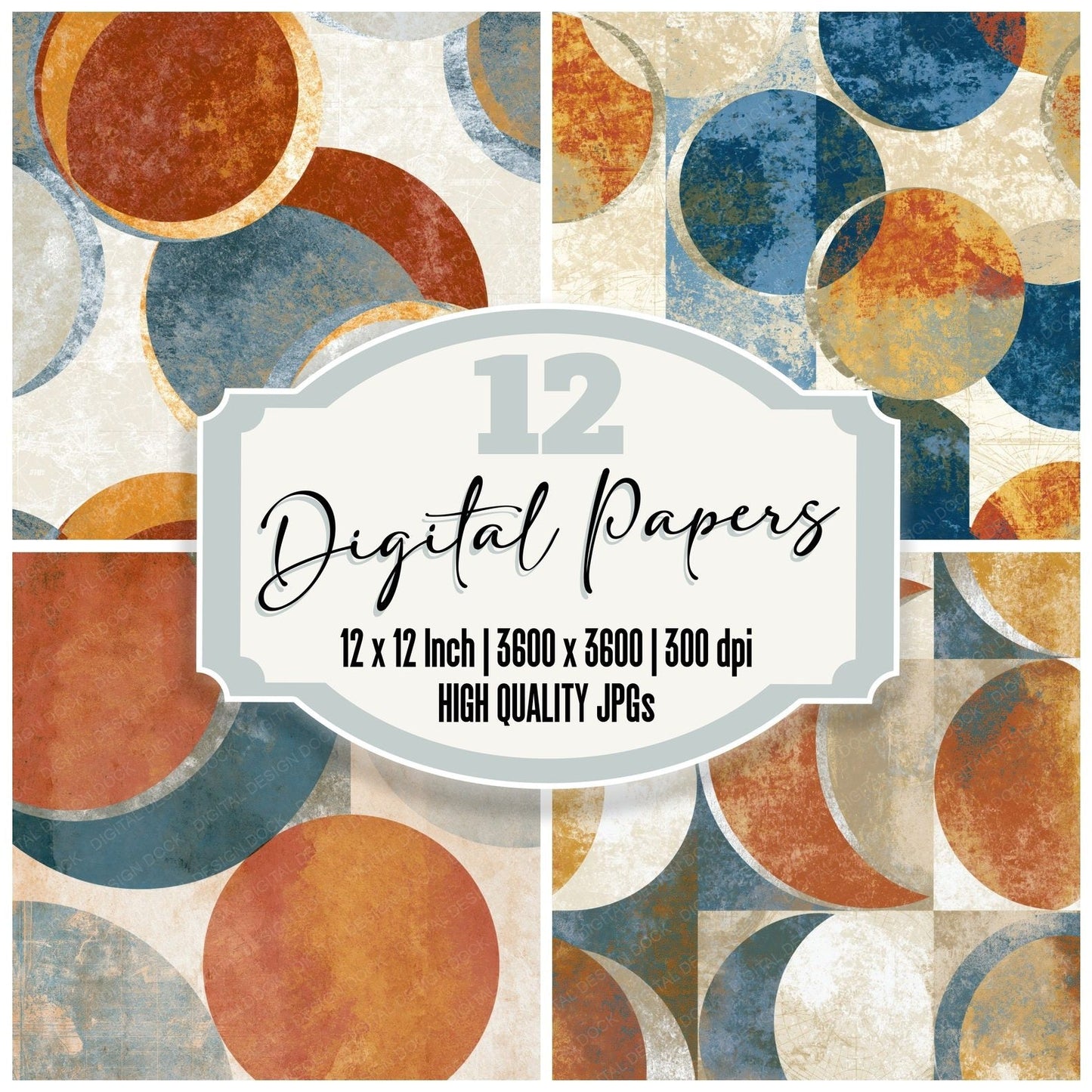 Cyanotype Eclipse Terracotta Bone Digital Paper Pack (DDD014128)