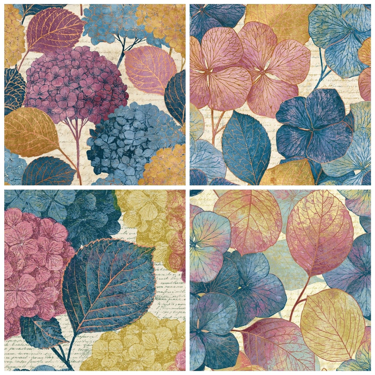 Etching Hydrangeas Pink Blue Ivory Digital Paper Pack (DDD014129)