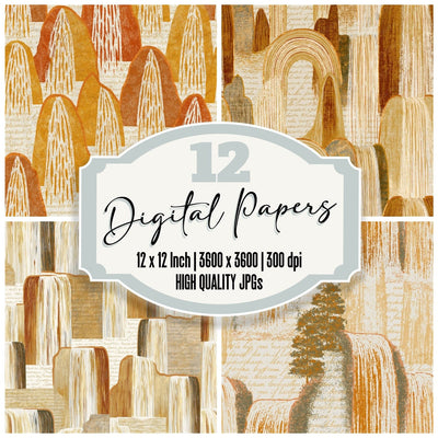 Folk Art Waterfalls Amber Bone Seamless Digital Paper Pack (DDD014130)
