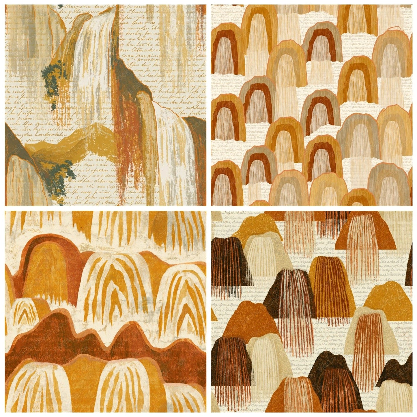 Folk Art Waterfalls Amber Bone Seamless Digital Paper Pack (DDD014130)