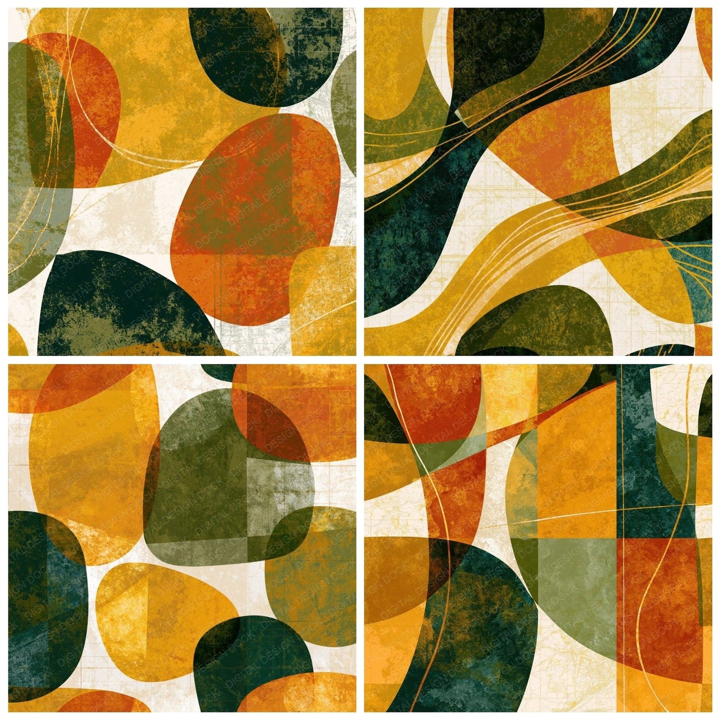 Mid-Century Modern Malachite Teal Abstract Digital Paper Pack (DDD014131)