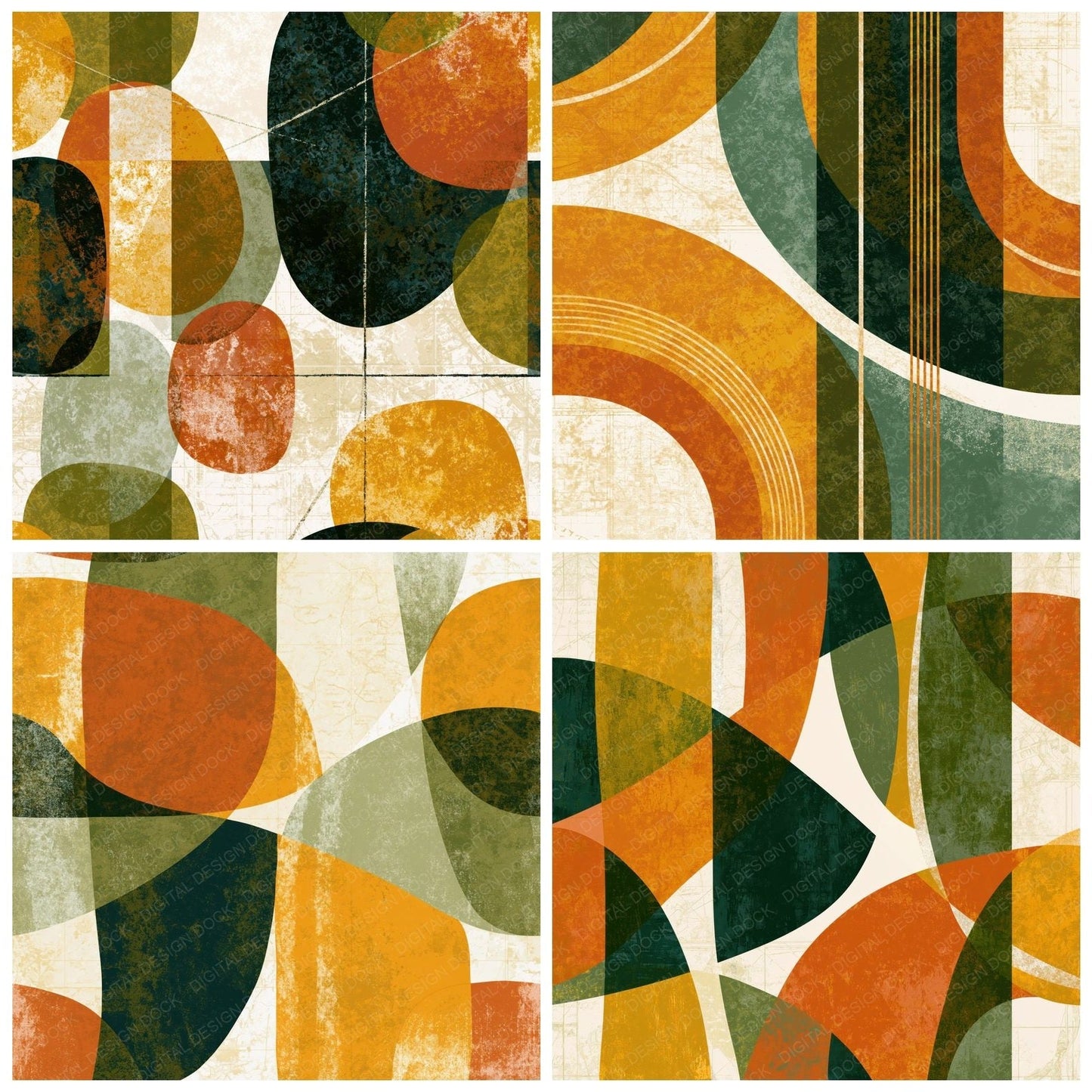 Mid-Century Modern Malachite Teal Abstract Digital Paper Pack (DDD014131)
