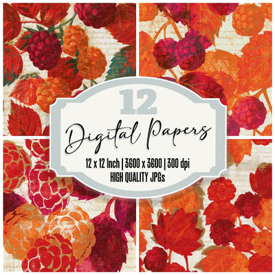Monoprint Mulberries Cherry Orange Seamless Digital Paper Pack (DDD014132)