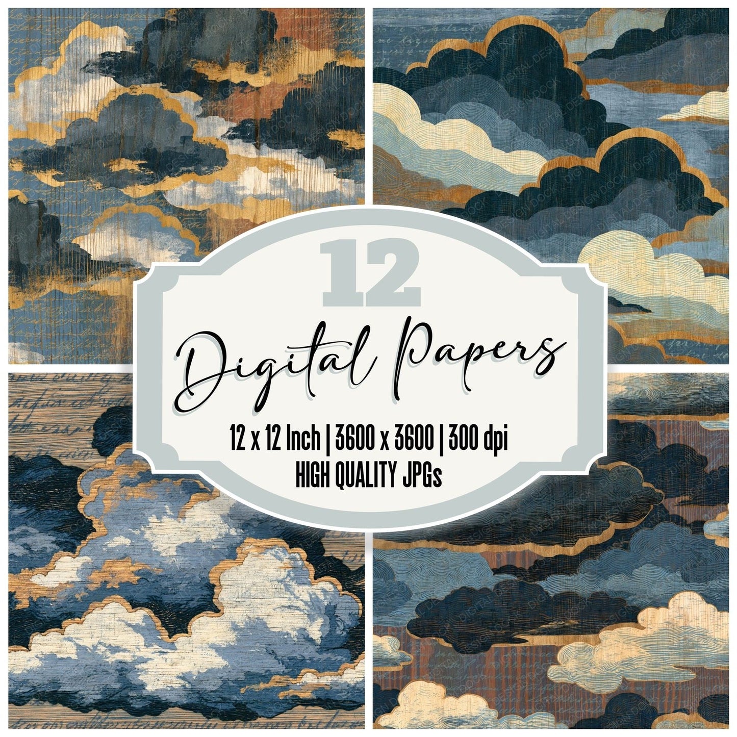 Pyrography Storm Clouds Thunder Grey Digital Paper Pack (DDD014133)