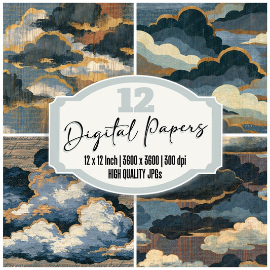 Pyrography Storm Clouds Thunder Grey Digital Paper Pack (DDD014133)