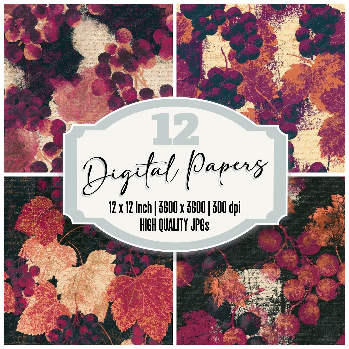 Scratchboard Blackcurrant Cherry Seamless Digital Paper Pack (DDD014134)