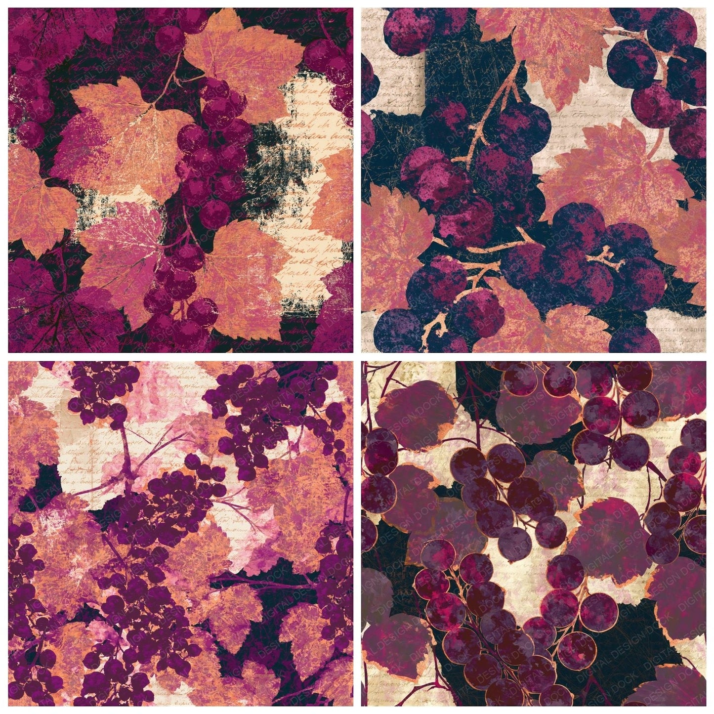 Scratchboard Blackcurrant Cherry Seamless Digital Paper Pack (DDD014134)