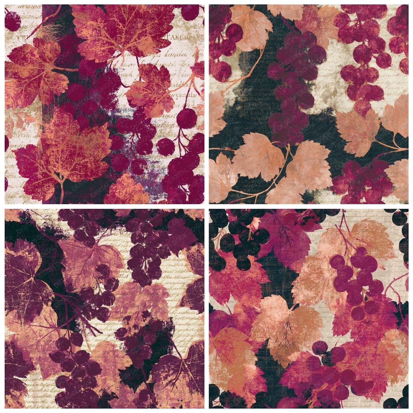 Scratchboard Blackcurrant Cherry Seamless Digital Paper Pack (DDD014134)