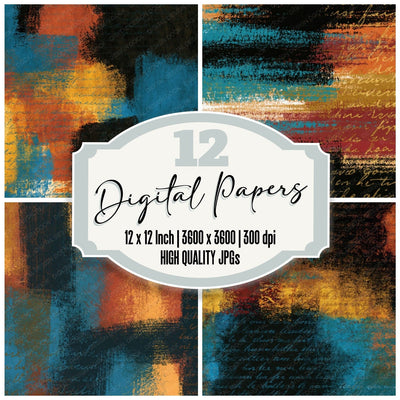 Scratchboard Rust Mustard Turquoise Abstract Digital Paper Pack (DDD014135)