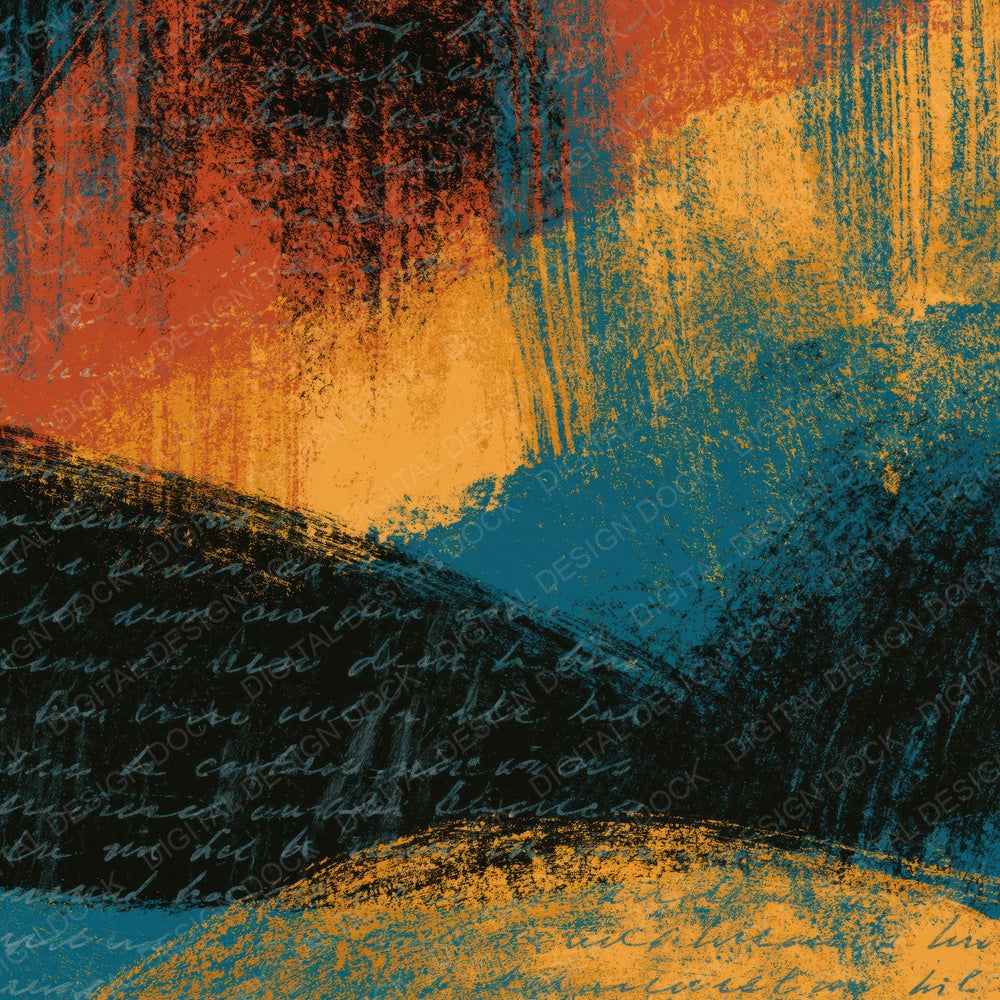 Scratchboard Rust Mustard Turquoise Abstract Digital Paper Pack (DDD014135)