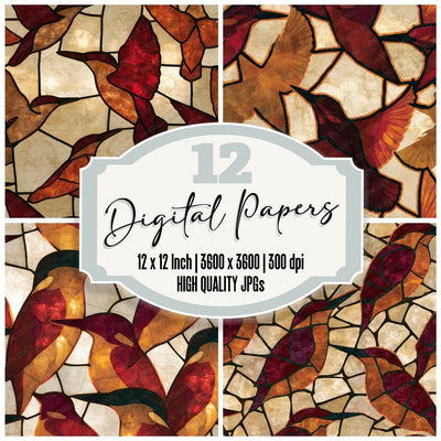 Stained Glass Kingfisher Cinnamon Burgundy Digital Paper Pack (DDD014136)