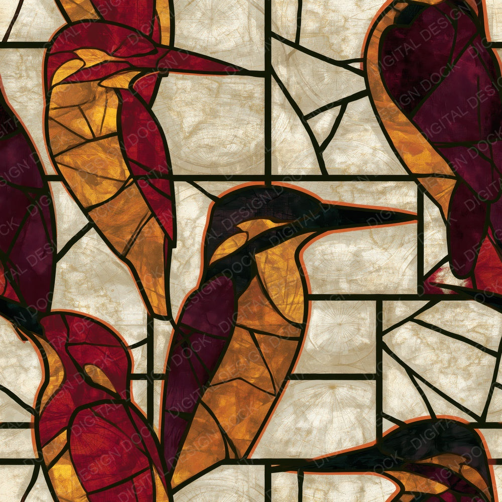 Stained Glass Kingfisher Cinnamon Burgundy Digital Paper Pack (DDD014136)