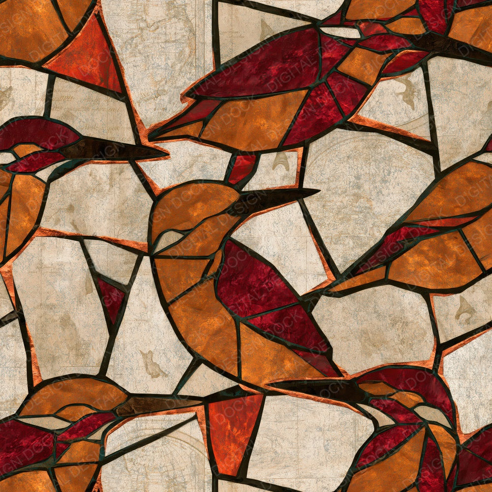 Stained Glass Kingfisher Cinnamon Burgundy Digital Paper Pack (DDD014136)