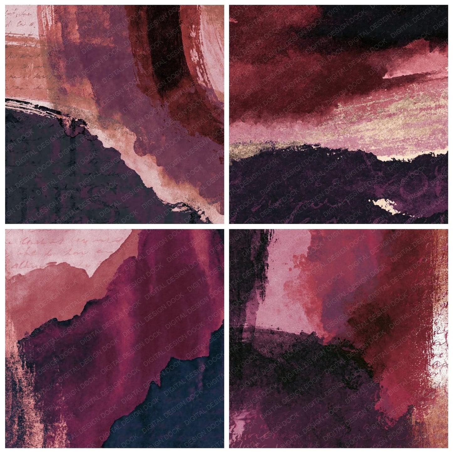 Sumi-e Dusty Rose Oxblood Aubergine Abstract Digital Paper Pack (DDD014137)