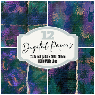 Torn Paper Stag Beetles Aurora Lilac Seamless Digital Paper Pack (DDD014138)