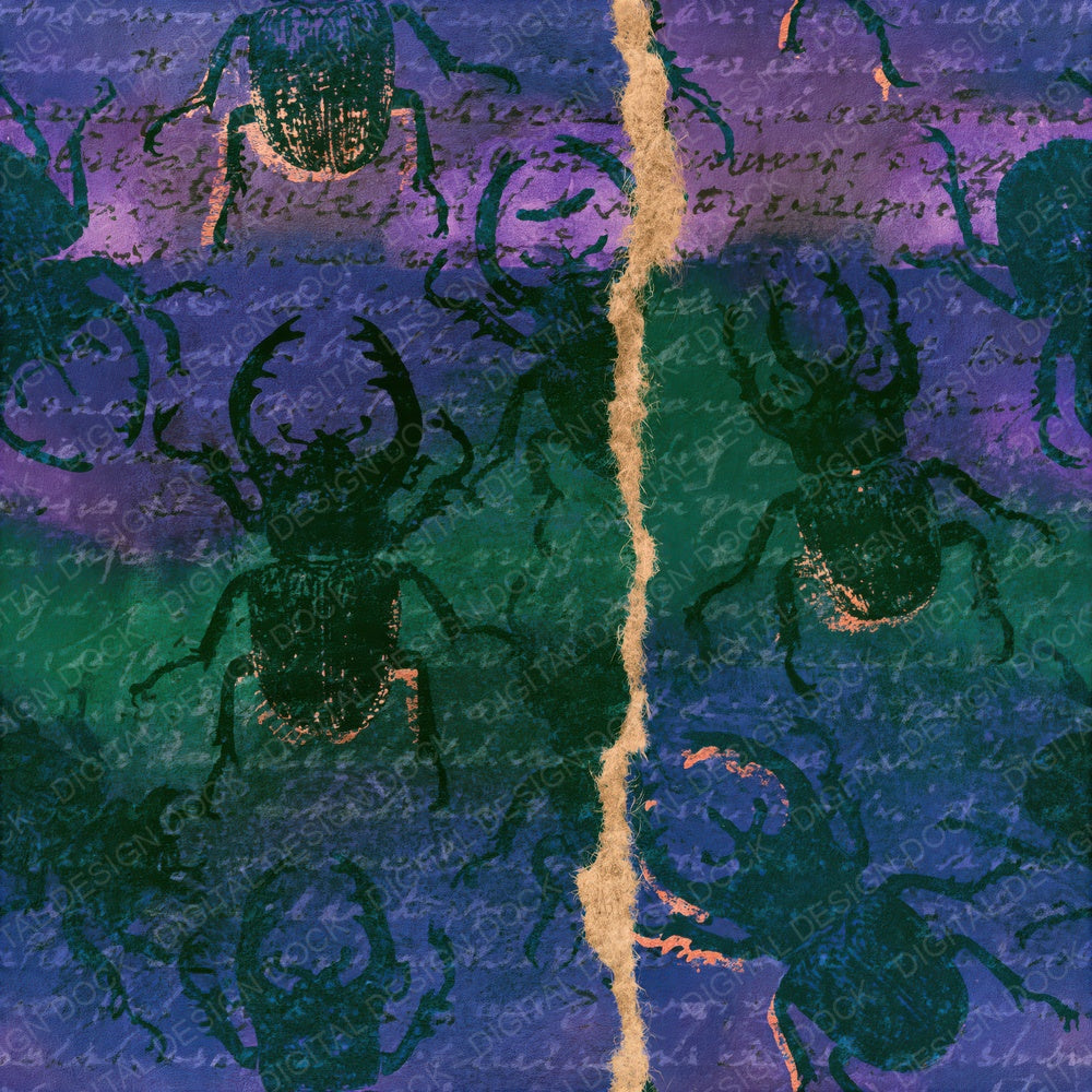 Torn Paper Stag Beetles Aurora Lilac Seamless Digital Paper Pack (DDD014138)