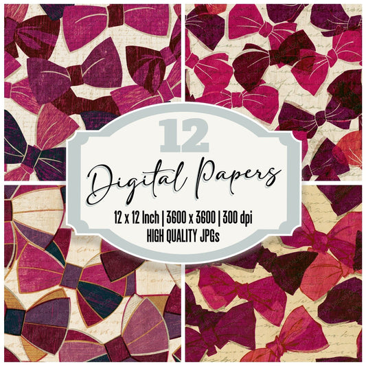 Ukiyo-e Bow Ties Magenta Burgundy Digital Paper Pack (DDD014139)