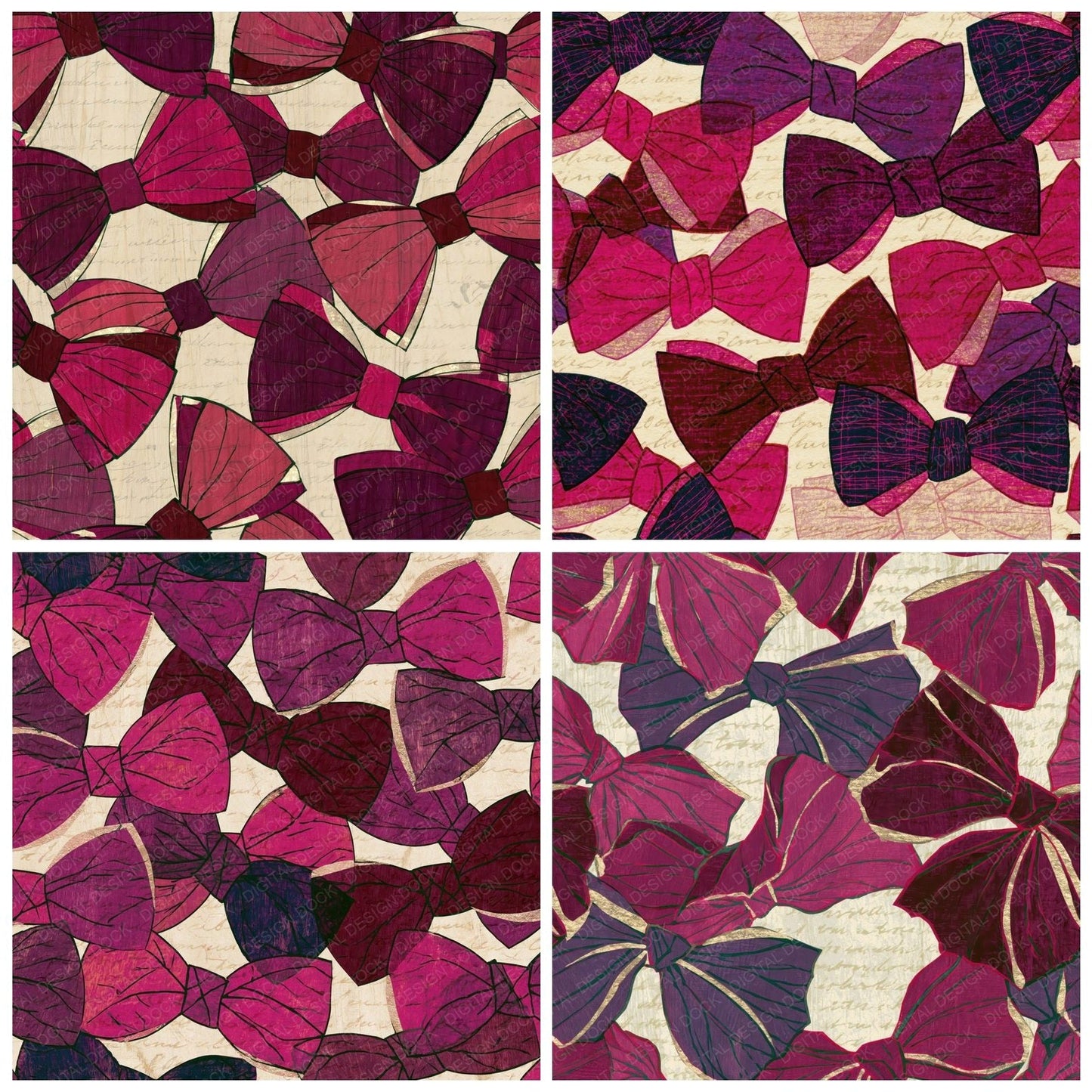 Ukiyo-e Bow Ties Magenta Burgundy Digital Paper Pack (DDD014139)
