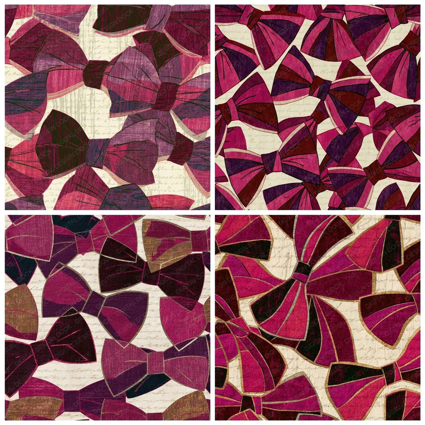 Ukiyo-e Bow Ties Magenta Burgundy Digital Paper Pack (DDD014139)