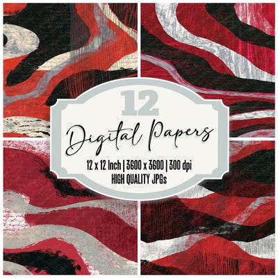 Woodcut Crimson White Abstract Digital Paper Pack (DDD014140)