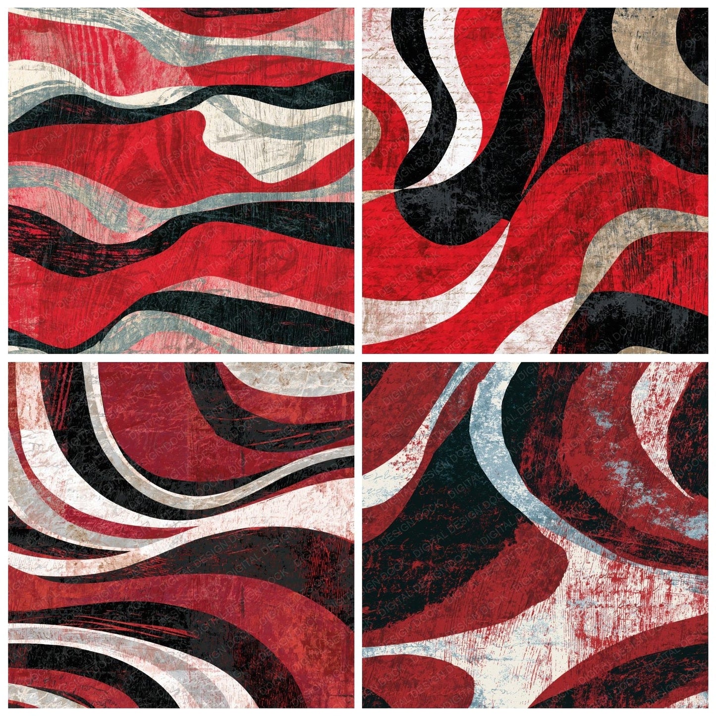 Woodcut Crimson White Abstract Digital Paper Pack (DDD014140)