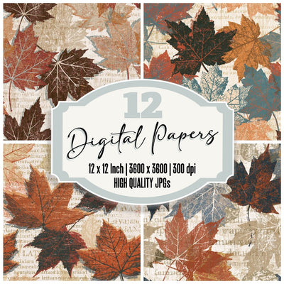 Woodcut Maple Leaves Earth Rust Digital Paper Pack (DDD014141)