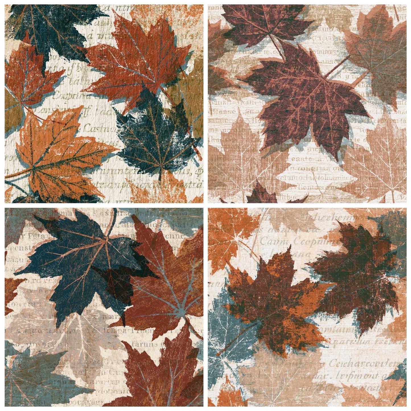 Woodcut Maple Leaves Earth Rust Digital Paper Pack (DDD014141)