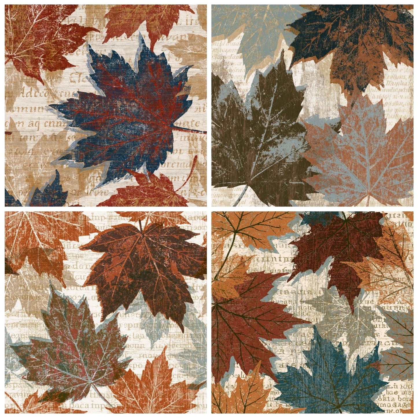 Woodcut Maple Leaves Earth Rust Digital Paper Pack (DDD014141)
