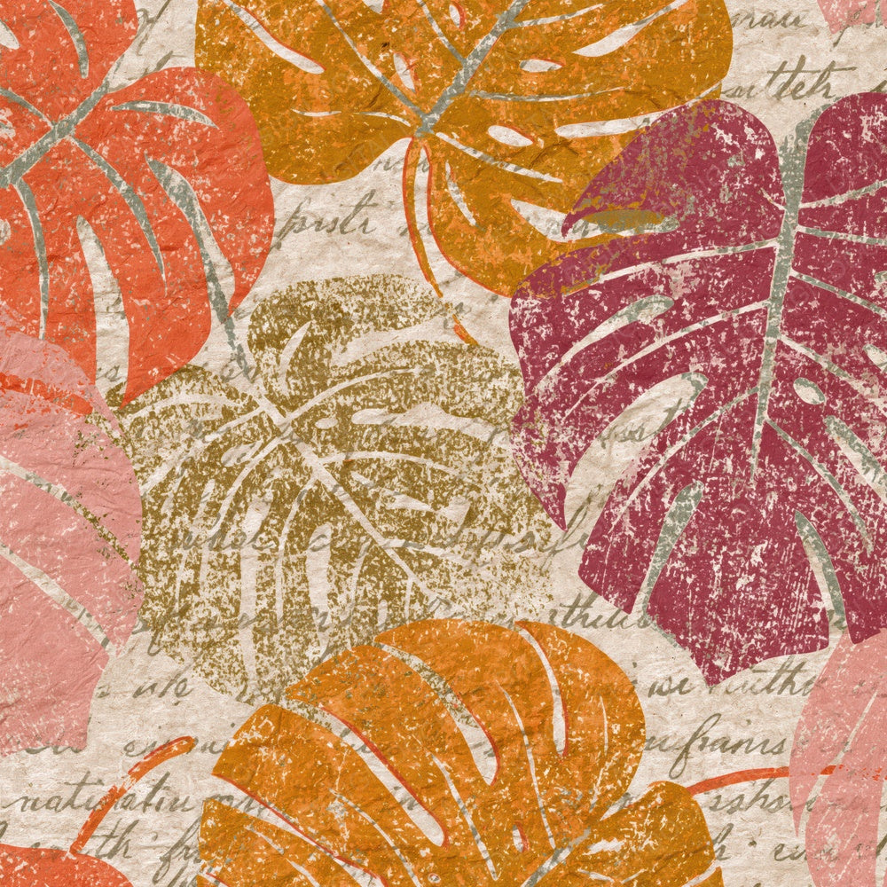 Woodcut Monstera Coral Gold Parchment Digital Paper Pack (DDD014142)