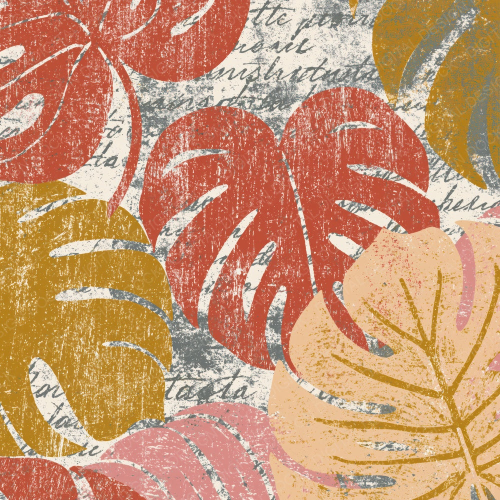 Woodcut Monstera Coral Gold Parchment Digital Paper Pack (DDD014142)