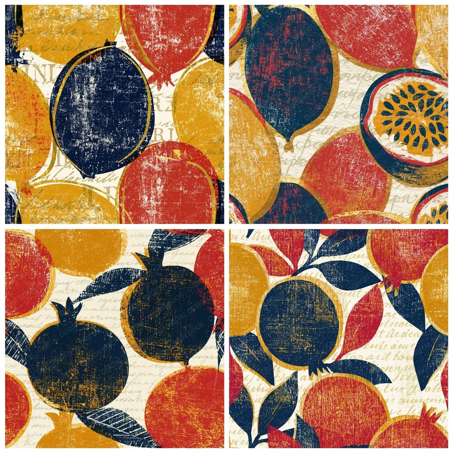 Woodcut Passion Fruit Mustard Navy Digital Paper Pack (DDD014143)