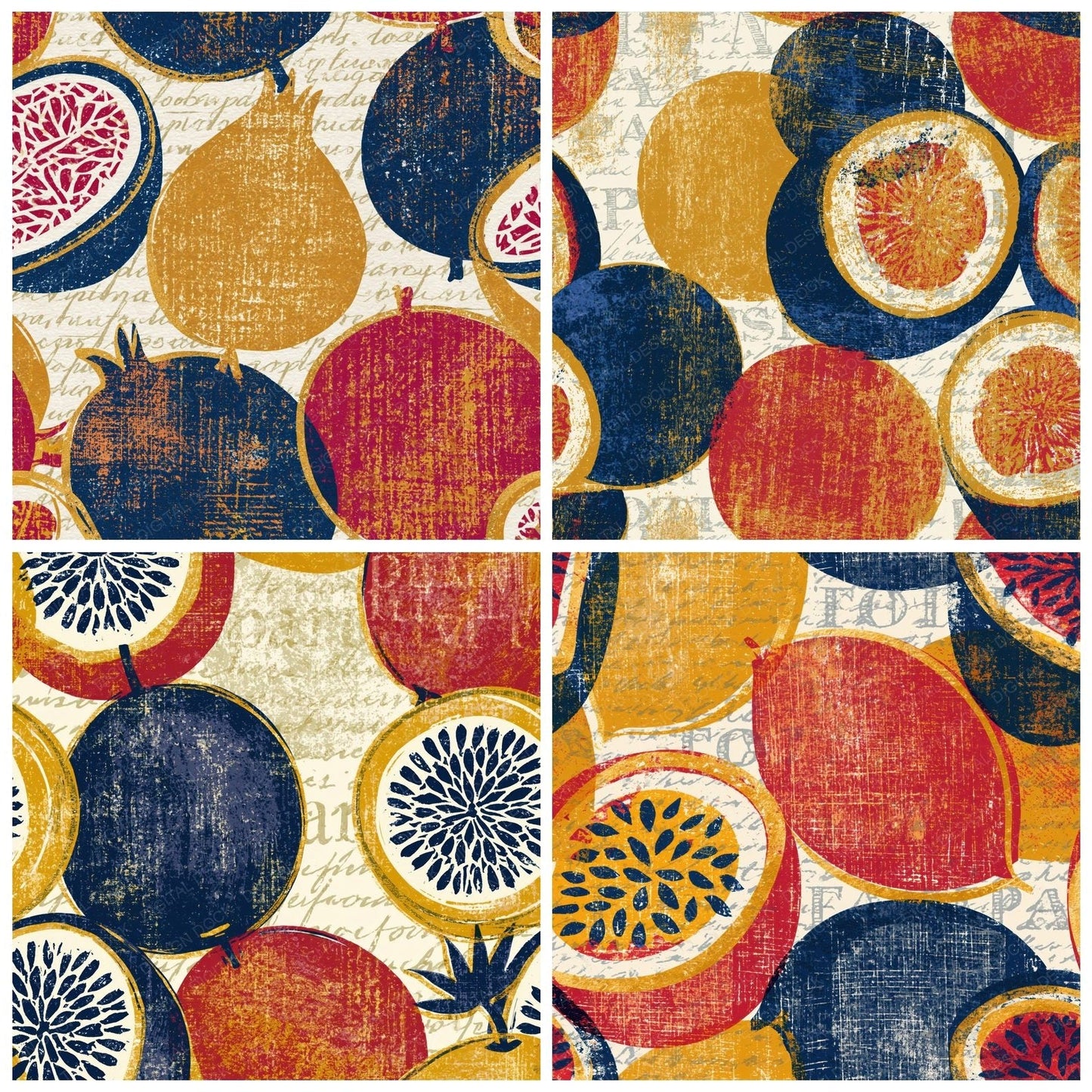 Woodcut Passion Fruit Mustard Navy Digital Paper Pack (DDD014143)