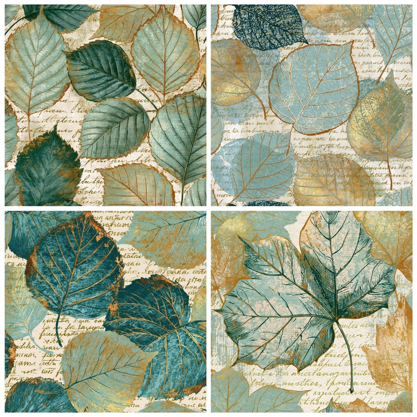 Etching Autumn Leaves Mint Gold Digital Paper Pack (DDD014145)