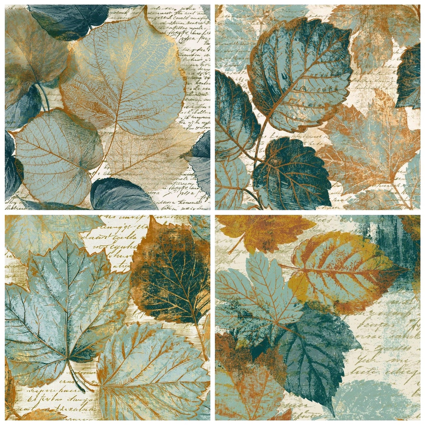 Etching Autumn Leaves Mint Gold Digital Paper Pack (DDD014145)