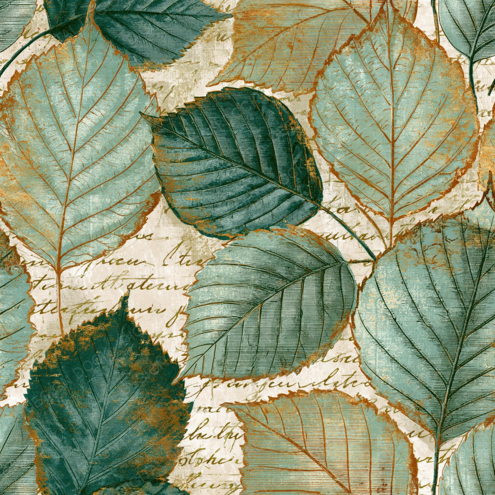 Etching Autumn Leaves Mint Gold Digital Paper Pack (DDD014145)