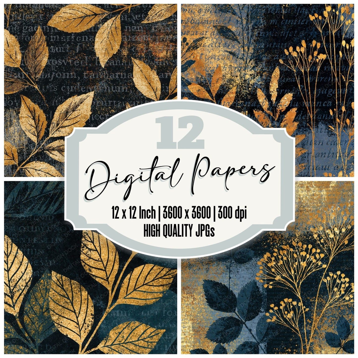 Etching Black Gold Tonal Digital Paper Pack (DDD014146)