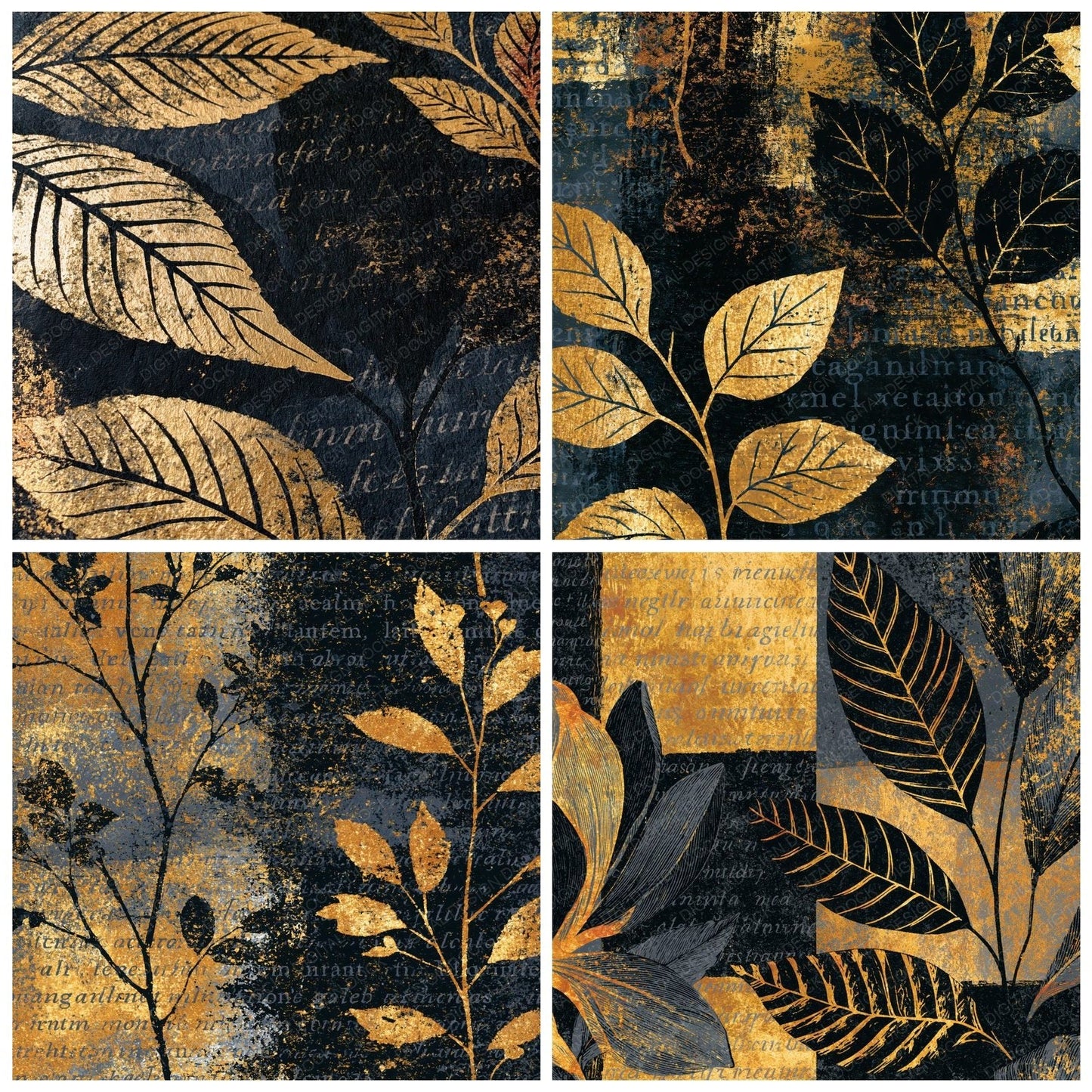 Etching Black Gold Tonal Digital Paper Pack (DDD014146)