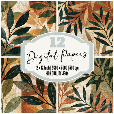 Etching Olive Branches Cream Ochre Digital Paper Pack (DDD014148)