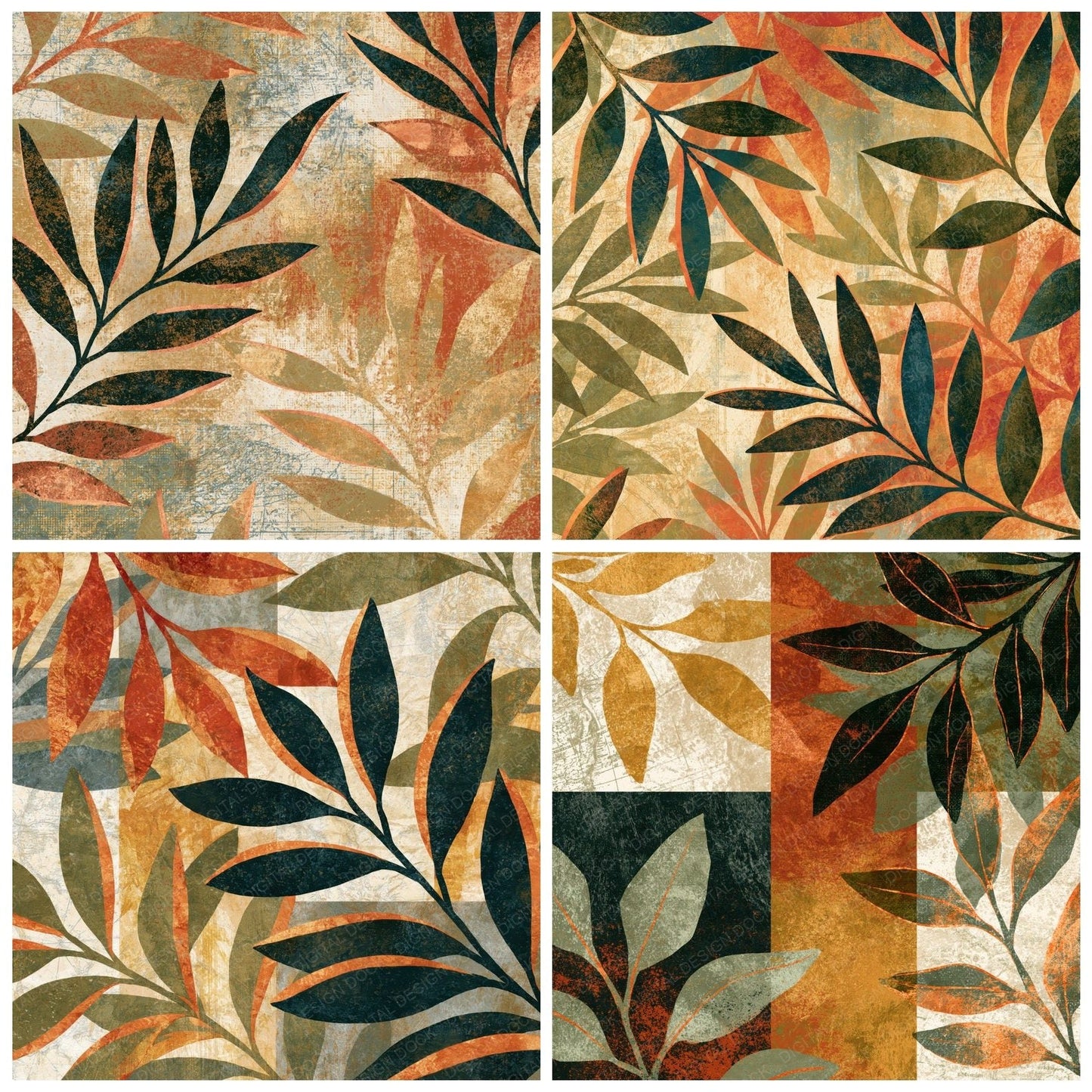 Etching Olive Branches Cream Ochre Digital Paper Pack (DDD014148)