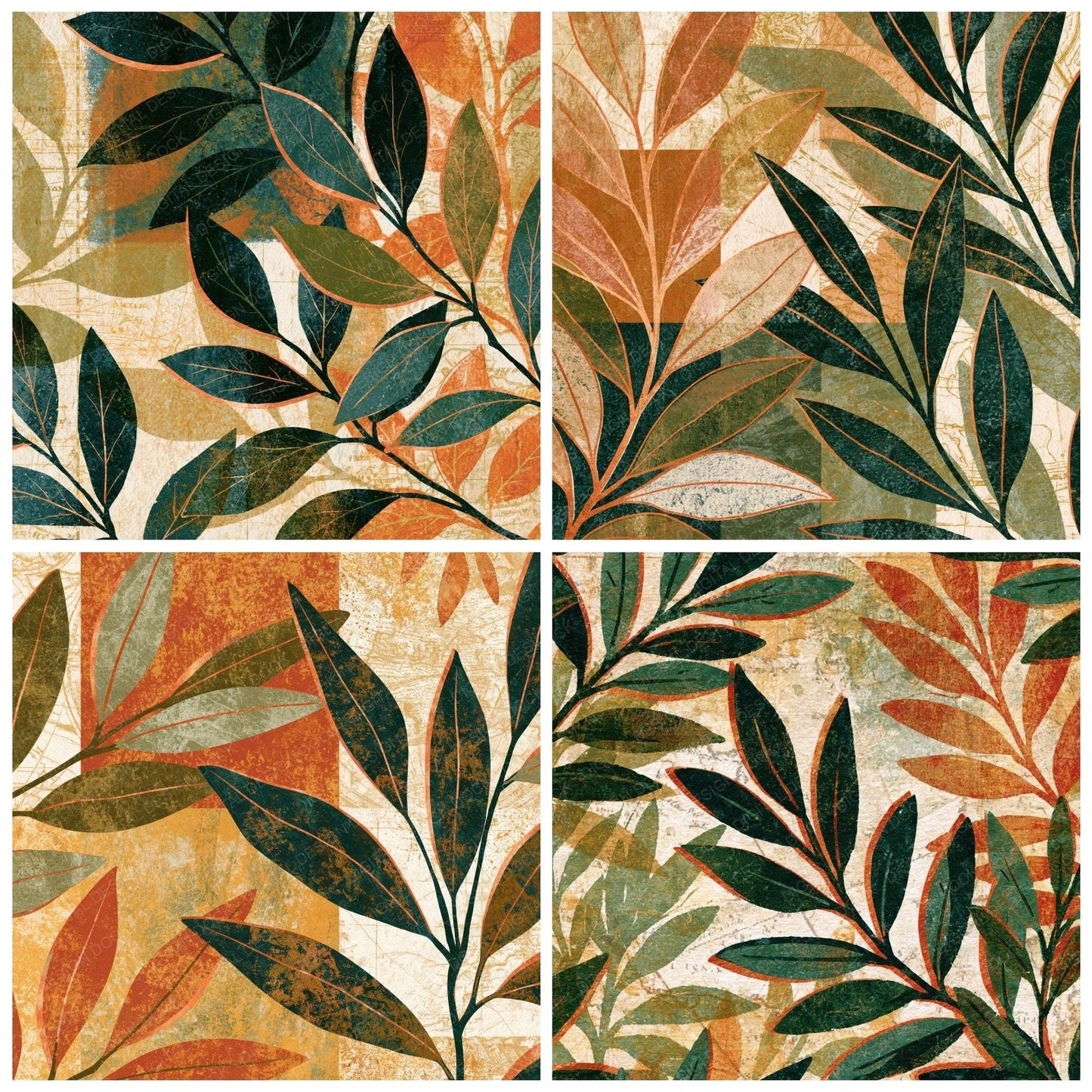 Etching Olive Branches Cream Ochre Digital Paper Pack (DDD014148)