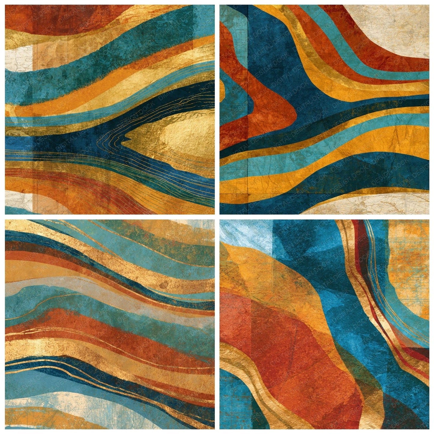 Etching Rust Mustard Turquoise Tonal Digital Paper Pack (DDD014149)