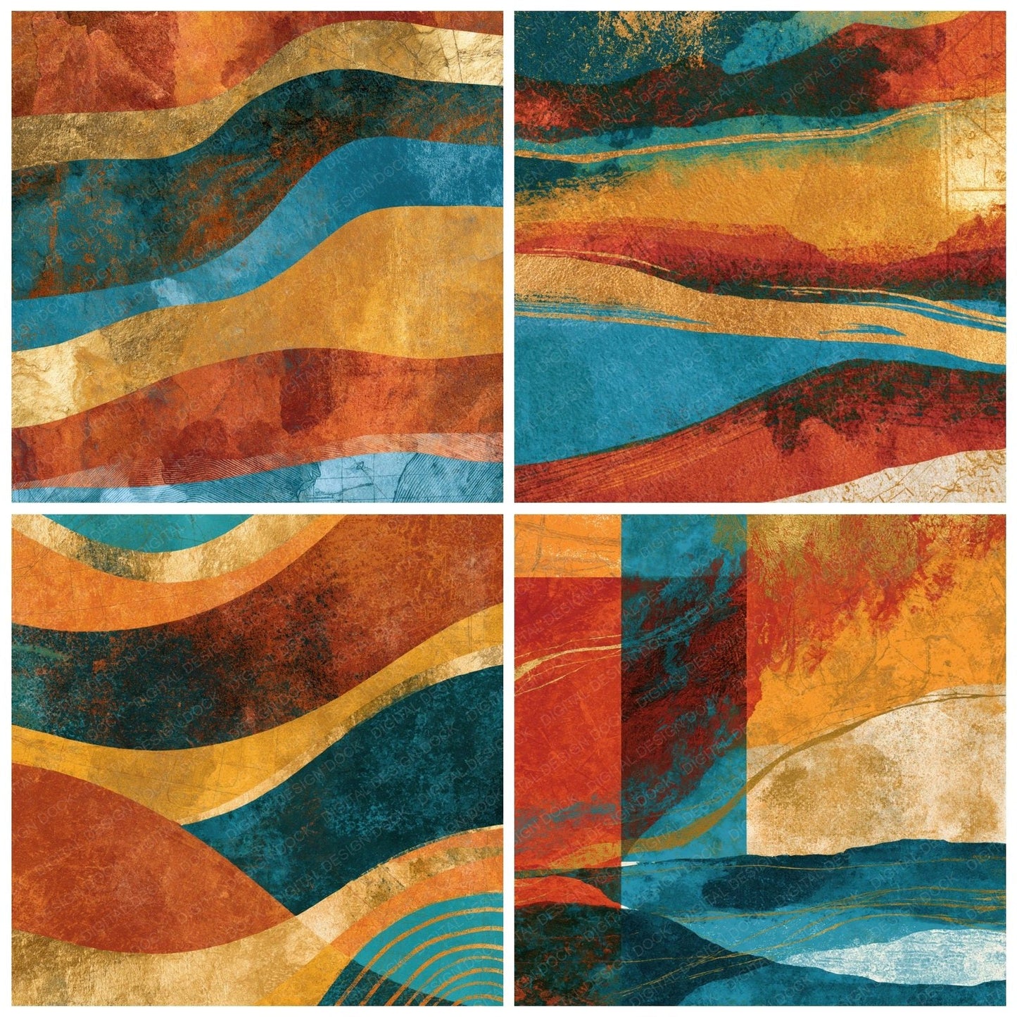 Etching Rust Mustard Turquoise Tonal Digital Paper Pack (DDD014149)