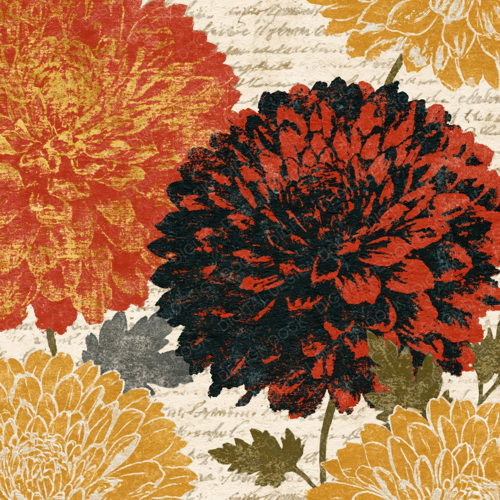 Etching Scattered Dahlias Terracotta Mustard Digital Paper Pack (DDD014150)