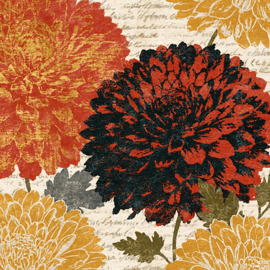 Etching Scattered Dahlias Terracotta Mustard Digital Paper Pack (DDD014150)